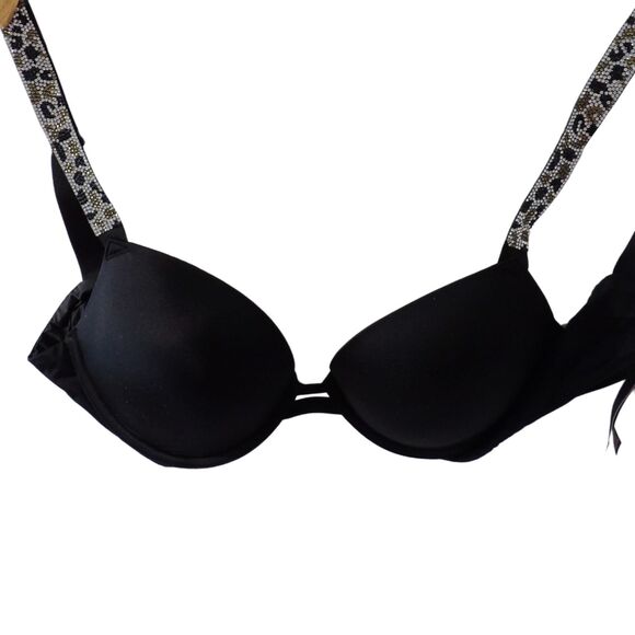 Victoria Secret Black Bra 34c Women's Sexy Push up Sparkly - Picture 1 of 6